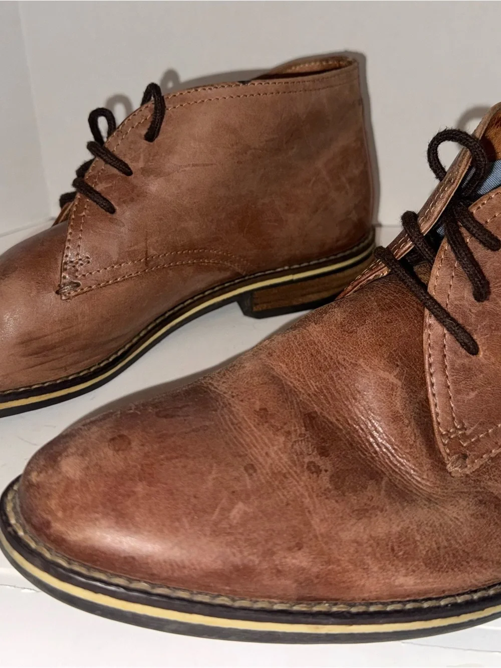 ALFANI MEN'S LEATHER BROWN CHUKKA SHOES ANKLE BOOTS JASON SZ 10 LACE UP